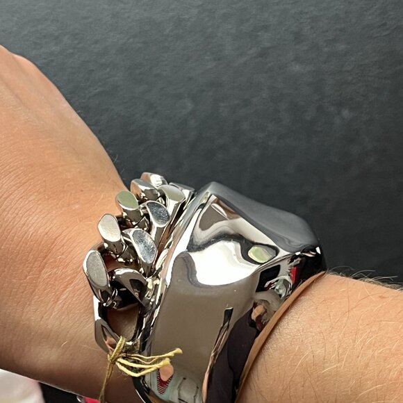 NWT Alexander McQueen Molten Chain Cuff Bracelet Silver Sz Small - Picture 12 of 16
